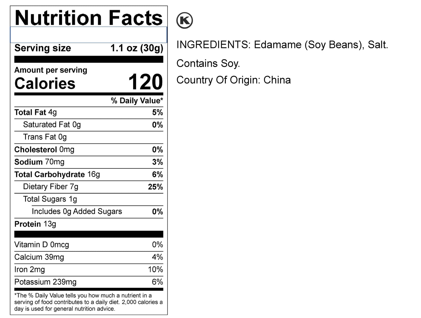 Edamame Dried (Roasted, Salted)