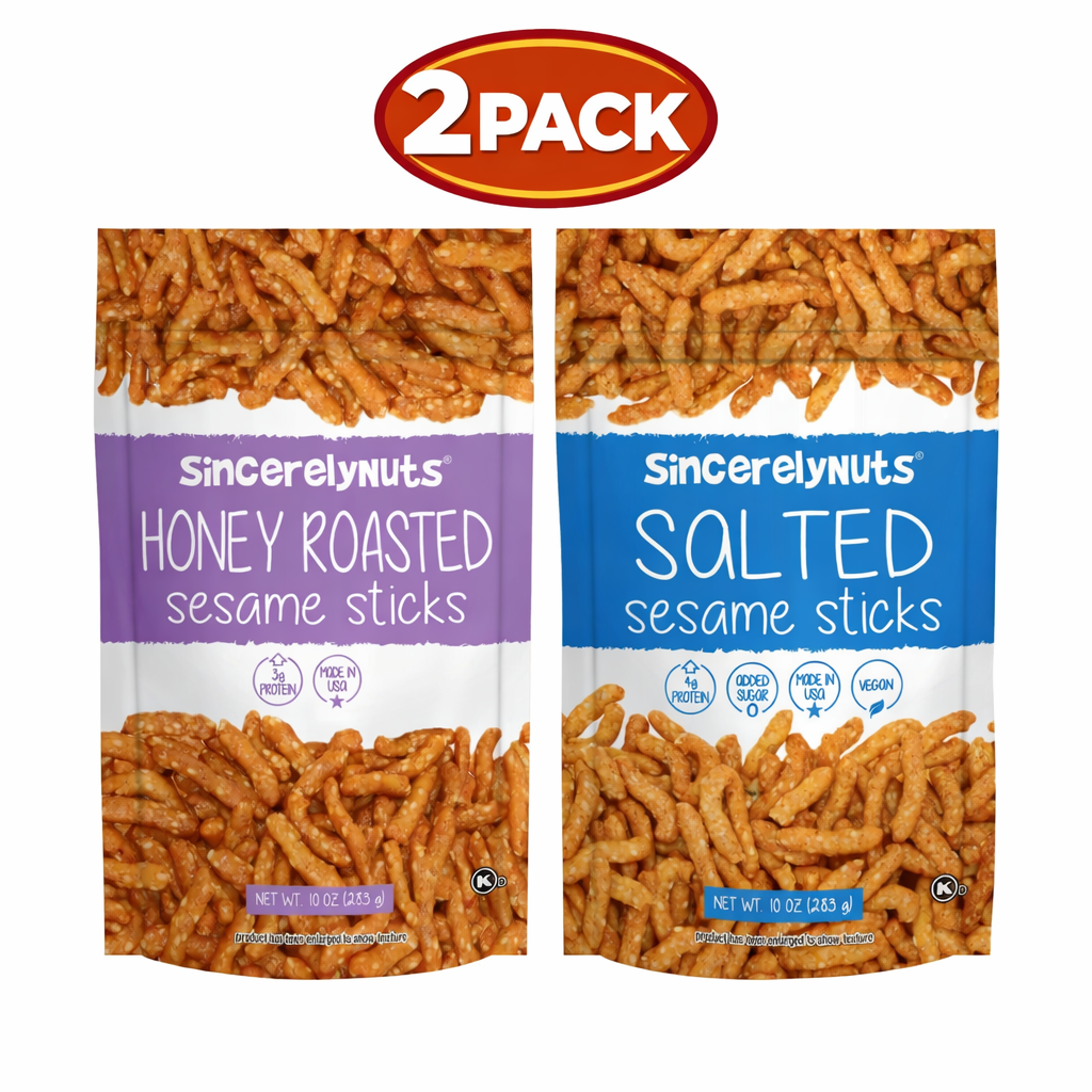 Sincerely Nuts 2-Pack Sesame Sticks – Honey Roasted + Salted Sweet & Salty Crunch Snack