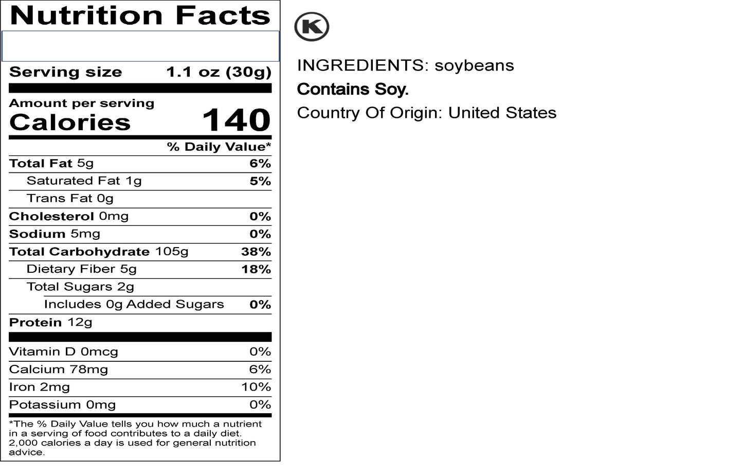 Soybeans Whole Roasted Unsalted
